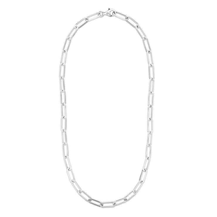 Silver Squared Paperclip Link 18"" Necklace