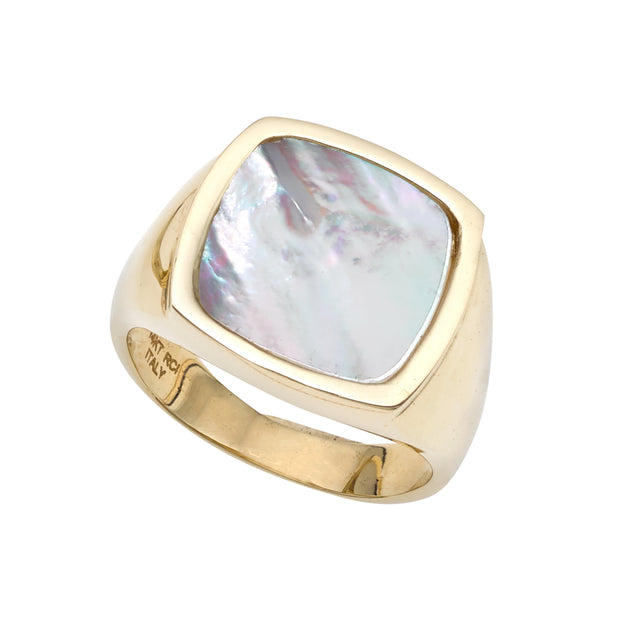 14K Gold Mother of Pearl Square Signet Ring