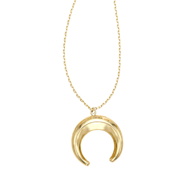 14K Gold Puffed Crescent Necklace