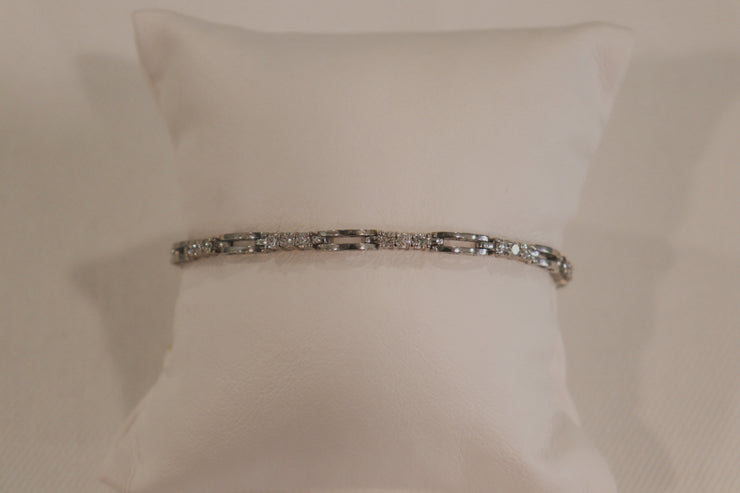 14Karat White Gold Rectangle and Diamond Bracelet