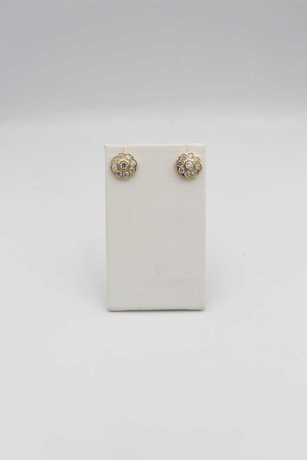 14Karat Yellow Gold Flower Shaped Diamond Earrings