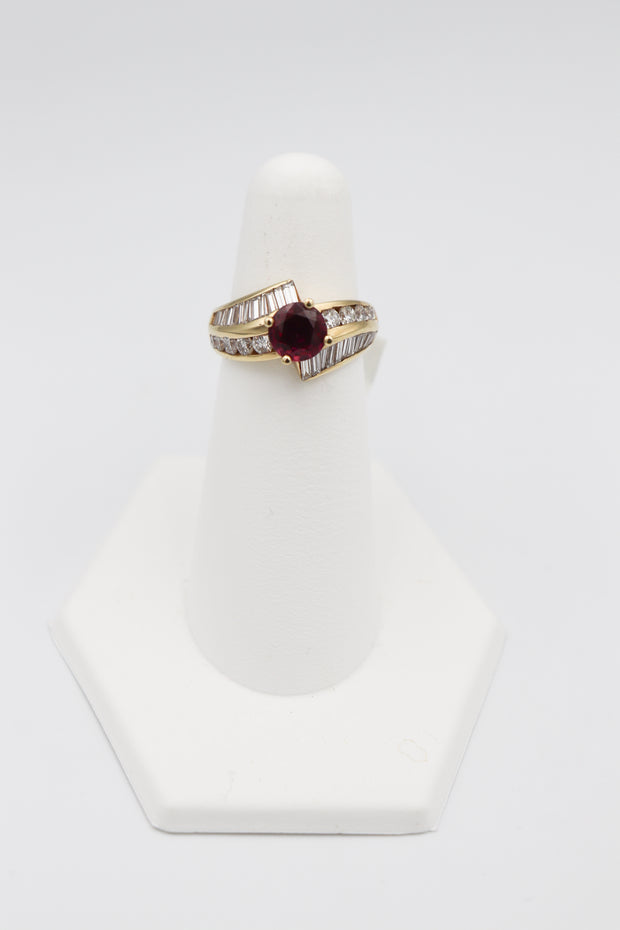 14Karat Natural Round Ruby and Diamond Ring