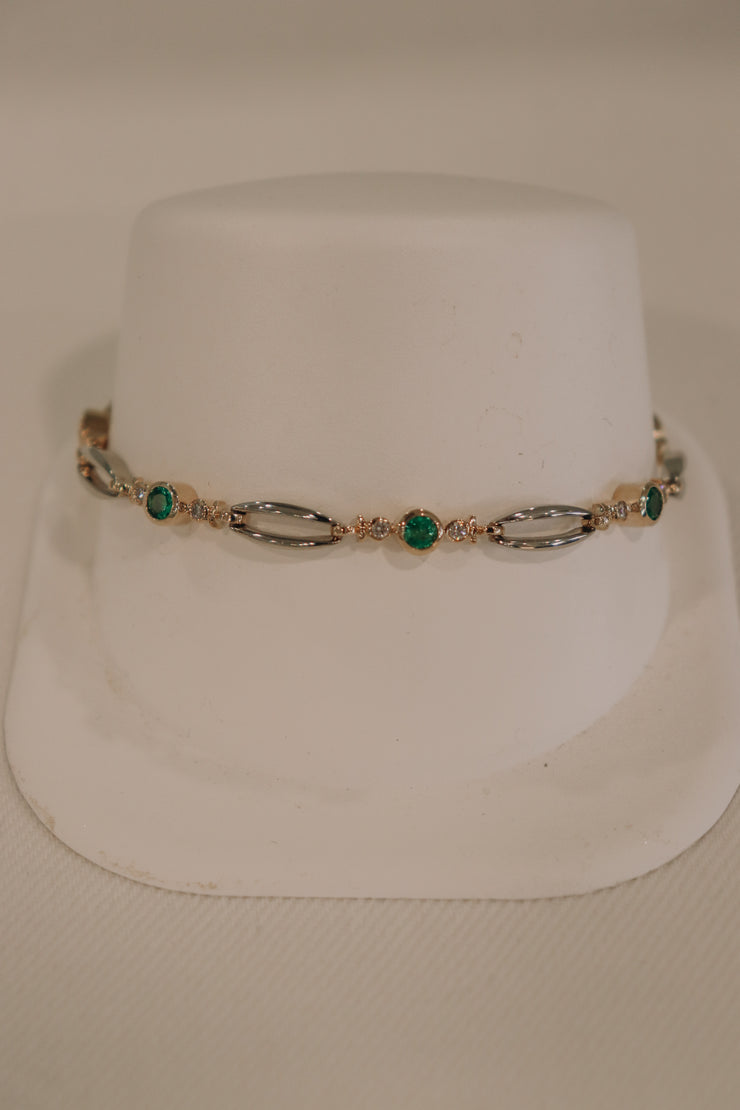 14Karat Two Tone Emerald Bracelet