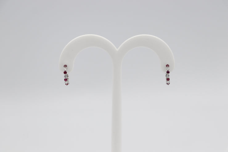 14Karat White Gold Ruby and Diamond Hoop Earrings