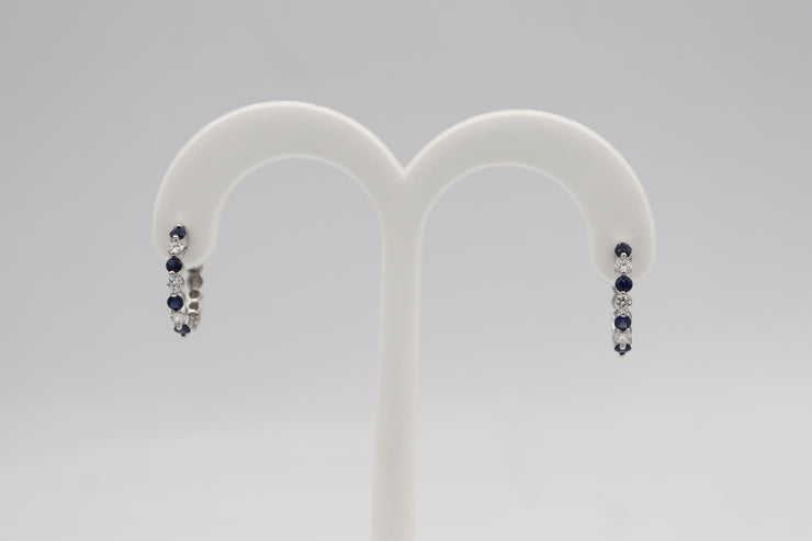 14Karat White Gold Sapphire and Diamond Hoop Earrings