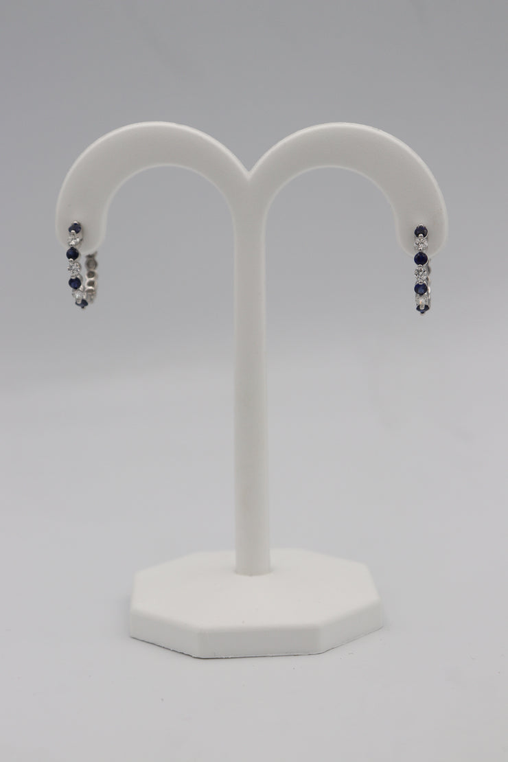 14Karat White Gold Sapphire and Diamond Hoop Earrings