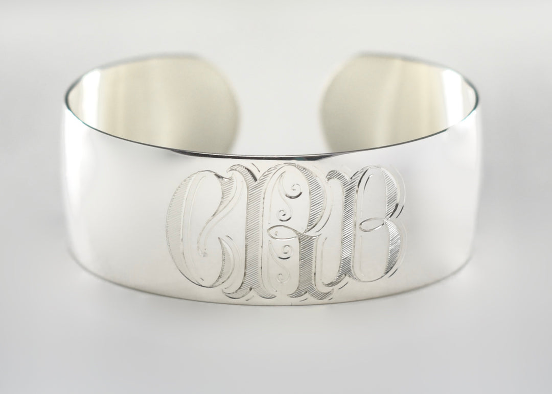 Monogrammed silver cuff bracelet 2025