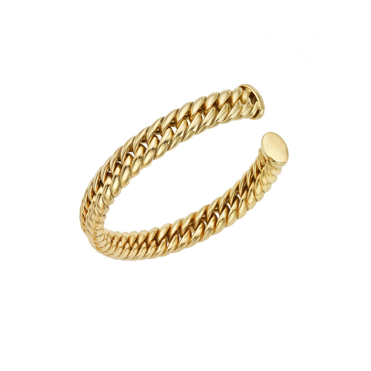 14K Gold Polished Curb Cuff Bangle