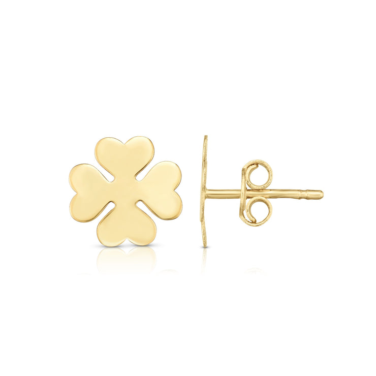 14K Gold Clover Stud Earrings