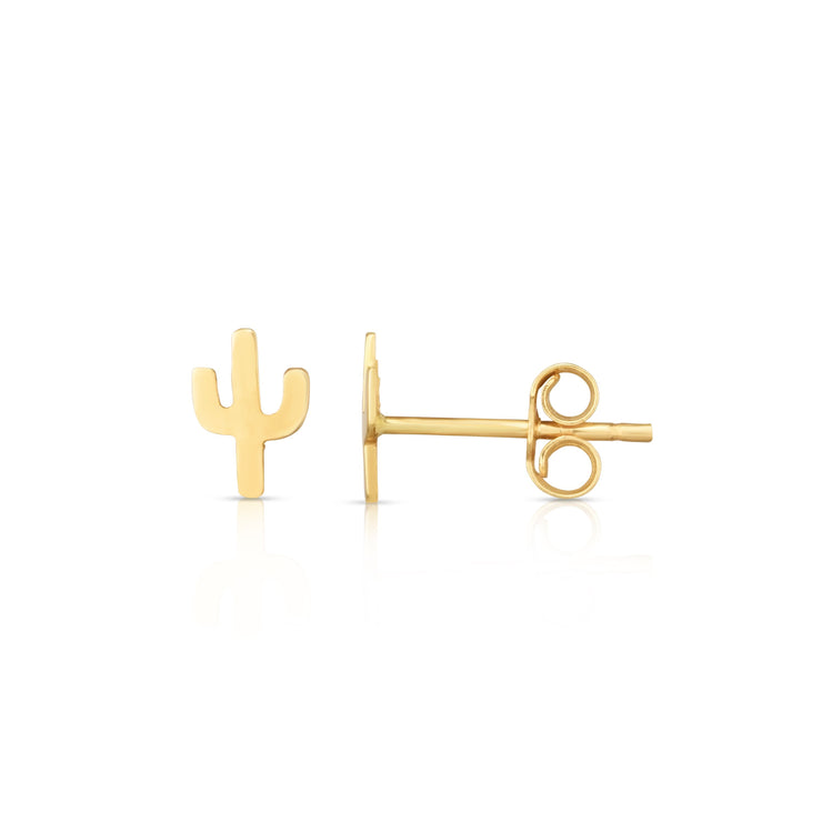 14K Gold Cactus Stud Earrings