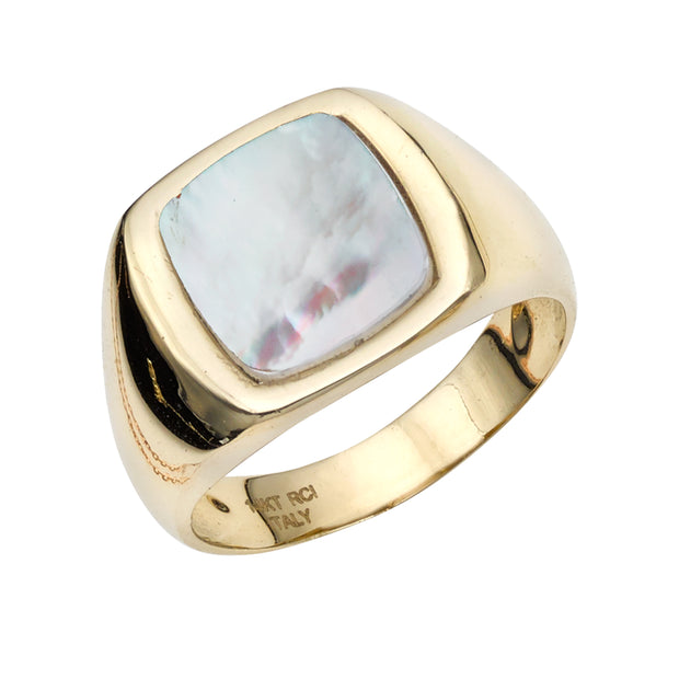 14K Gold Mother of Pearl Signet Ring