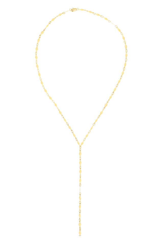 14K Gold Diamond Shape Lariat Mirror Chain Necklace