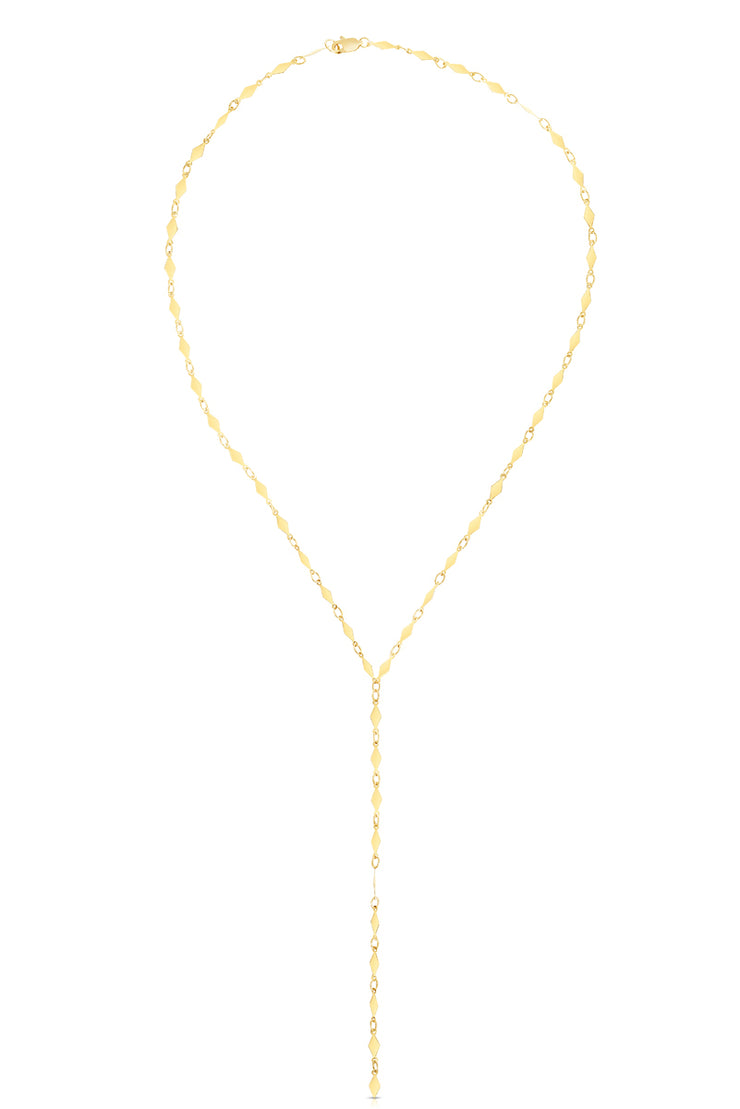 14K Gold Diamond Shape Lariat Mirror Chain Necklace