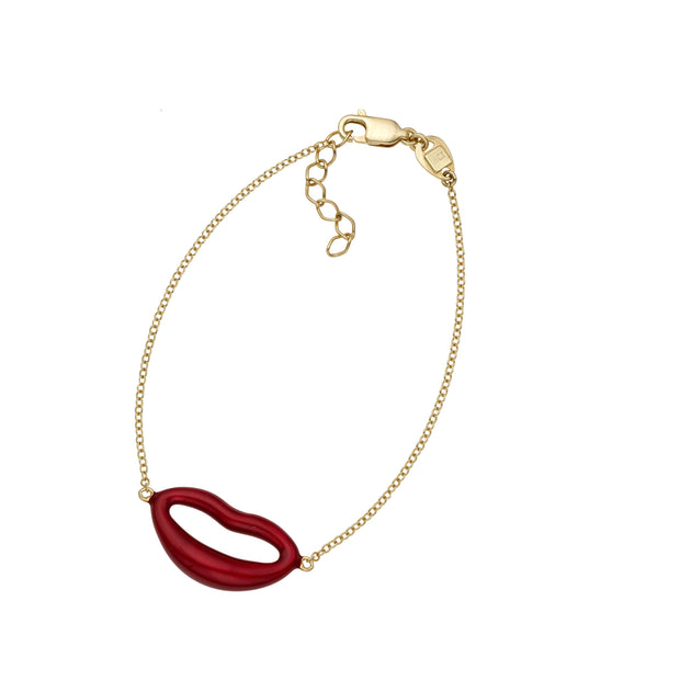 14K Gold Italian Kiss Red Enamel Bracelet