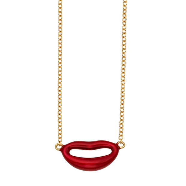 14K Gold Italian Kiss Red Enamel Necklace