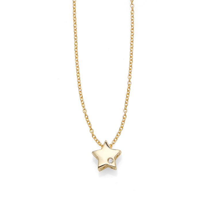 14K Gold .005ct Diamond Star Necklace